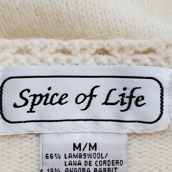 Vintage Spice of Life Cream Beaded Embroidered Lambs Wool Angora Sweater M - Picture 13 of 15
